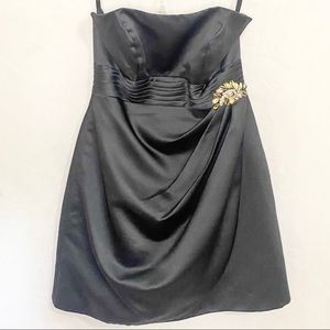 Alexia Designs Short Strapless Black Mini Dress with Wrap and Gem Brooch